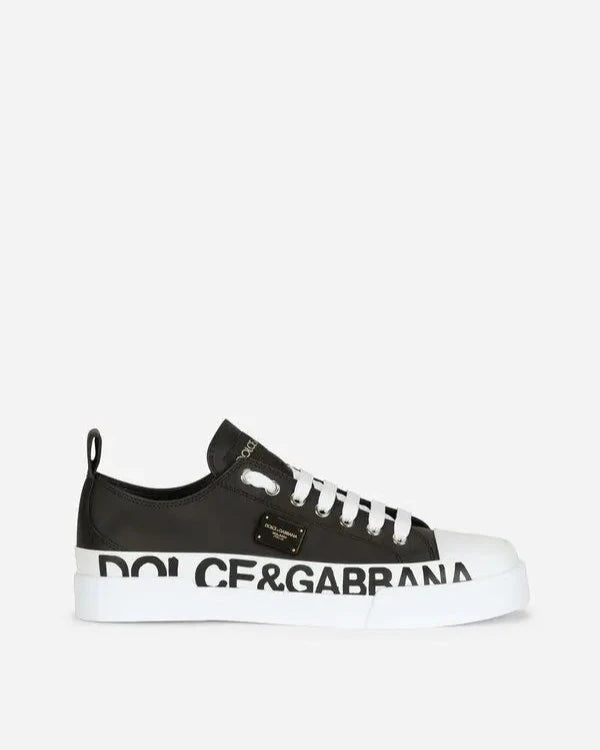 Dolce & Gabbana calfskin Portofino sneakers with logo-detailed plate and logo print