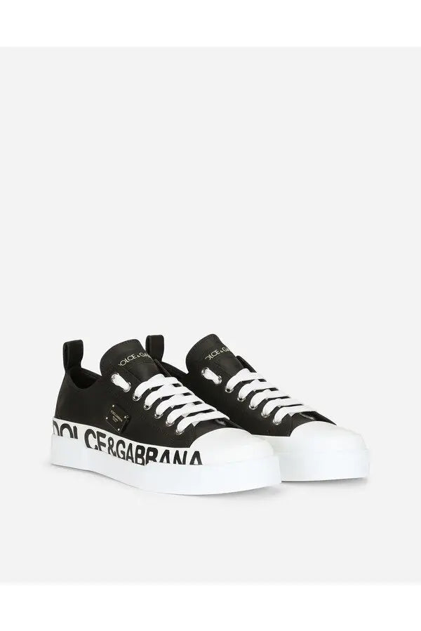 Dolce & Gabbana calfskin Portofino sneakers with logo-detailed plate and logo print